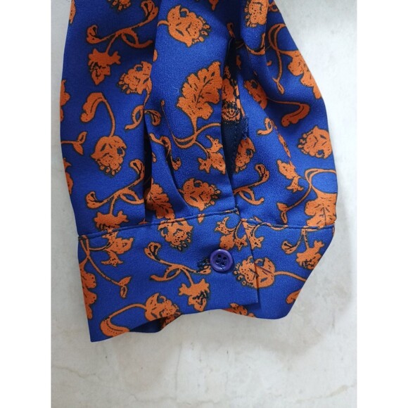 Pleione Blouse Womens Size XL Dark Blue Orange Floral Long Sleeve Anthro - Picture 7 of 10